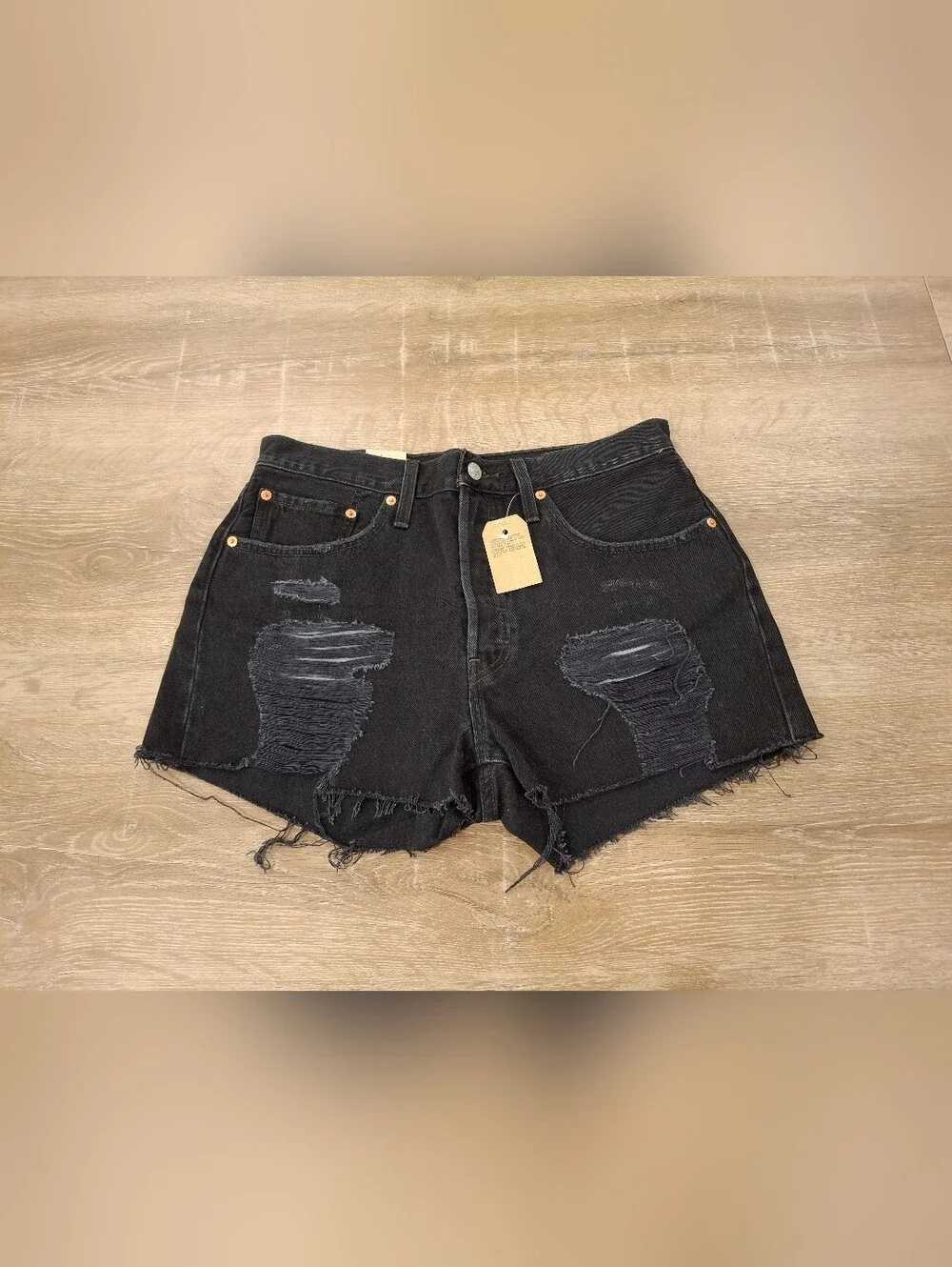 Levi’s 501 Original Women’s Denim Shorts Size 31 Black Distressed – New With Tag